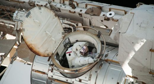 Photograph of ISS Quest Joint Airlock Venting Air.