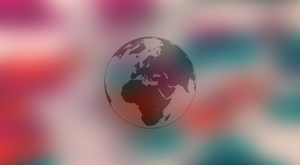 A globe overlayed with a colourful blur representing the internet.