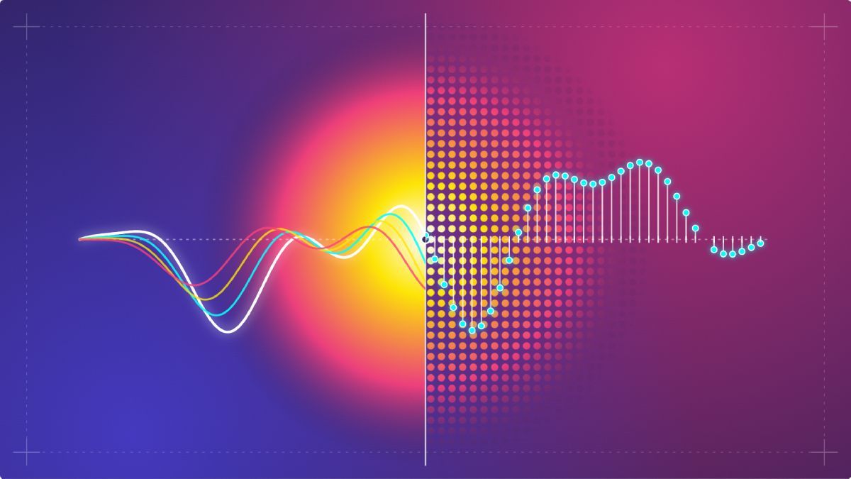 An illustrative cover for the Geekswipe article, showing the continuous nature of analog wave and the discrete nature of the digital recording of the wave.
