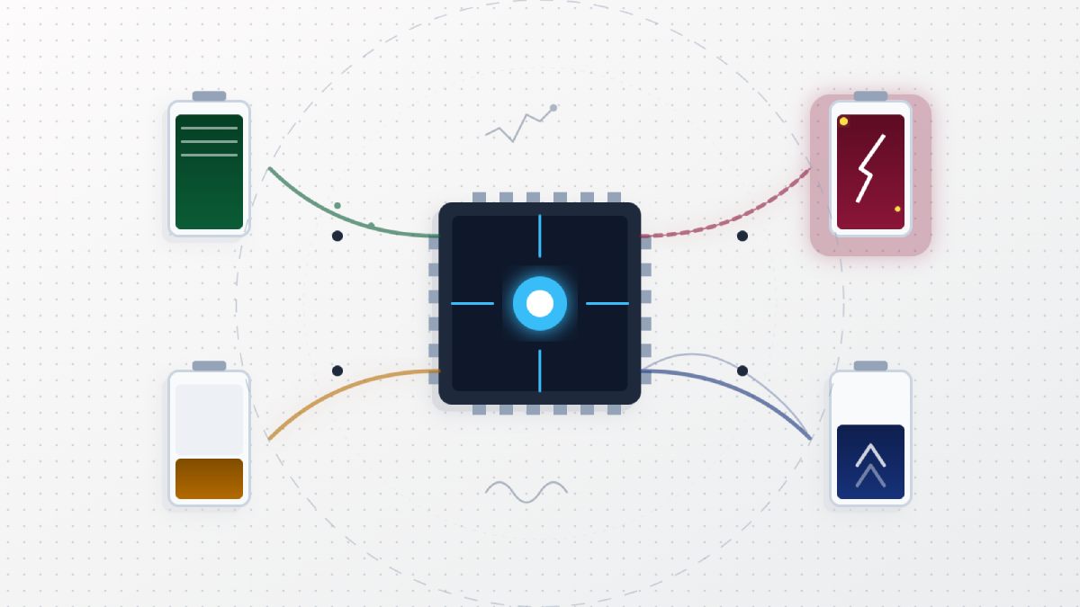 Illustration of a central Battery Management System handling battery cells - Geekswipe Explainer