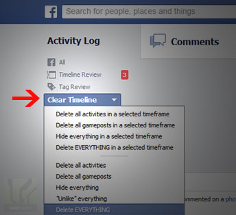 Facebook delete all activities