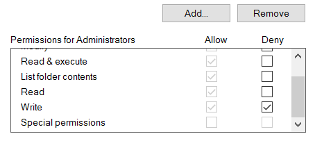Screenshot of the permission structure for the extension folder - chrome