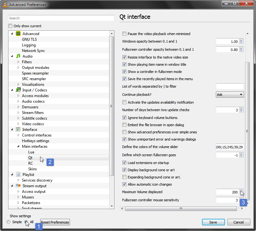 VLC Player Volume Settings Screenshot