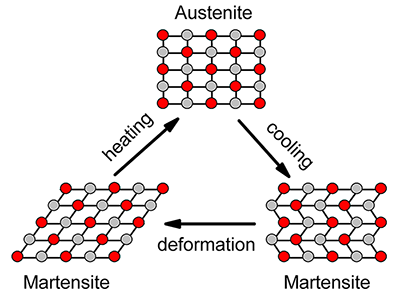 Shape memory effect in NiTi alloys.