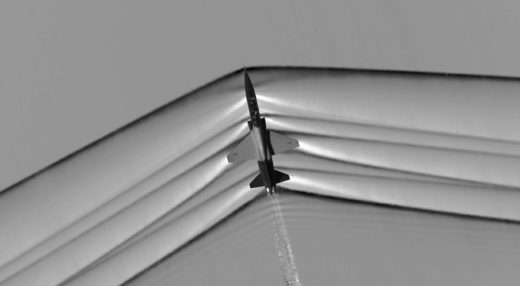 Supersonic plane with shock waves.