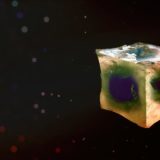 Rendered image of a cube shaped earth