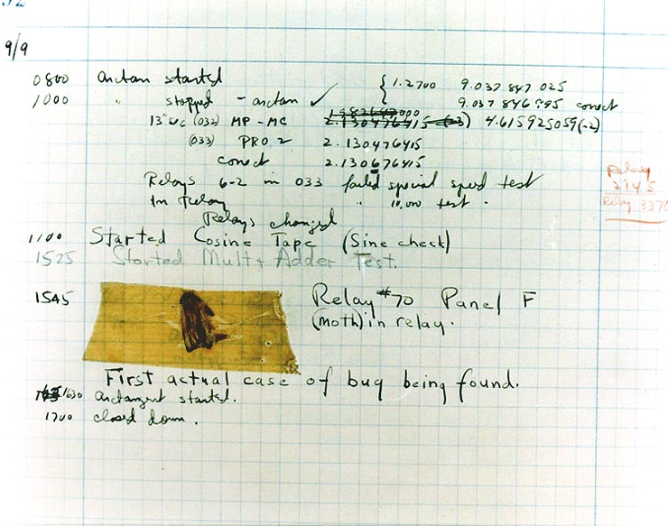 Photo of the first computer bug