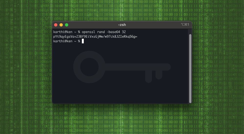 A MacOS screenshot of the openssl key generator in a terminal.