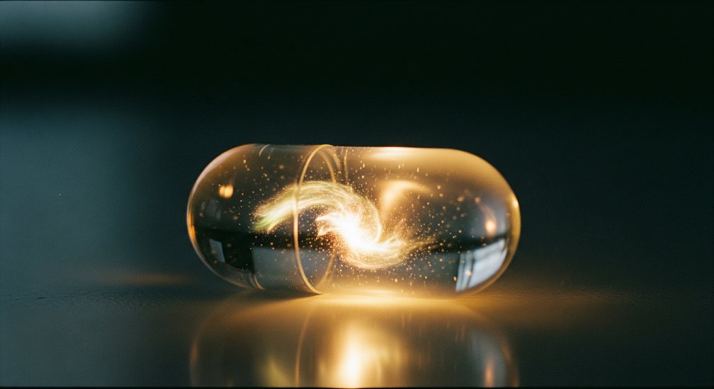 An illustration of light trapped inside a capsule.
